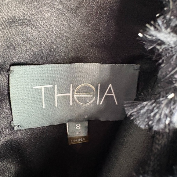 Theia Womens Black Metallic Cocktail Bodycon Mini Dress Cap Sleeve Size 8 - Picture 4 of 4